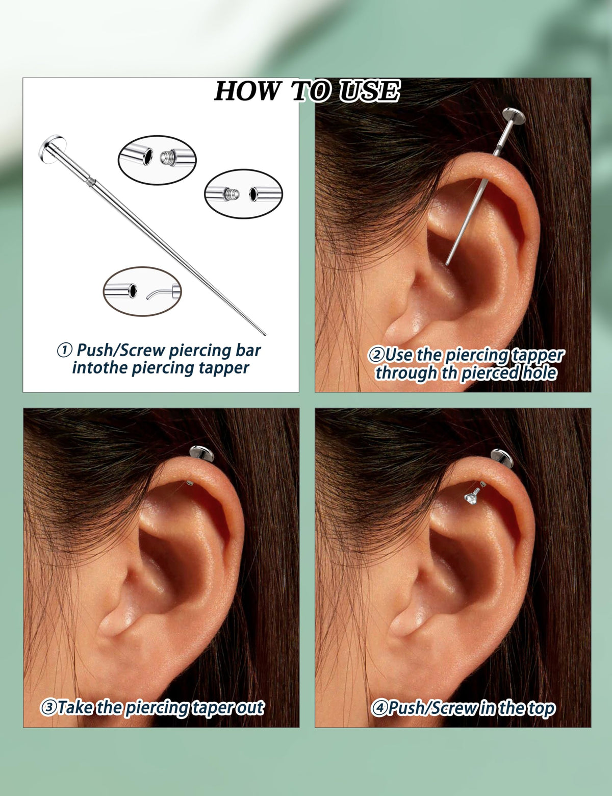 GEMQUEEN tools being used on an ear to demonstrate precise, safer jewelry insertion