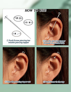 GEMQUEEN tools being used on an ear to demonstrate precise, safer jewelry insertion