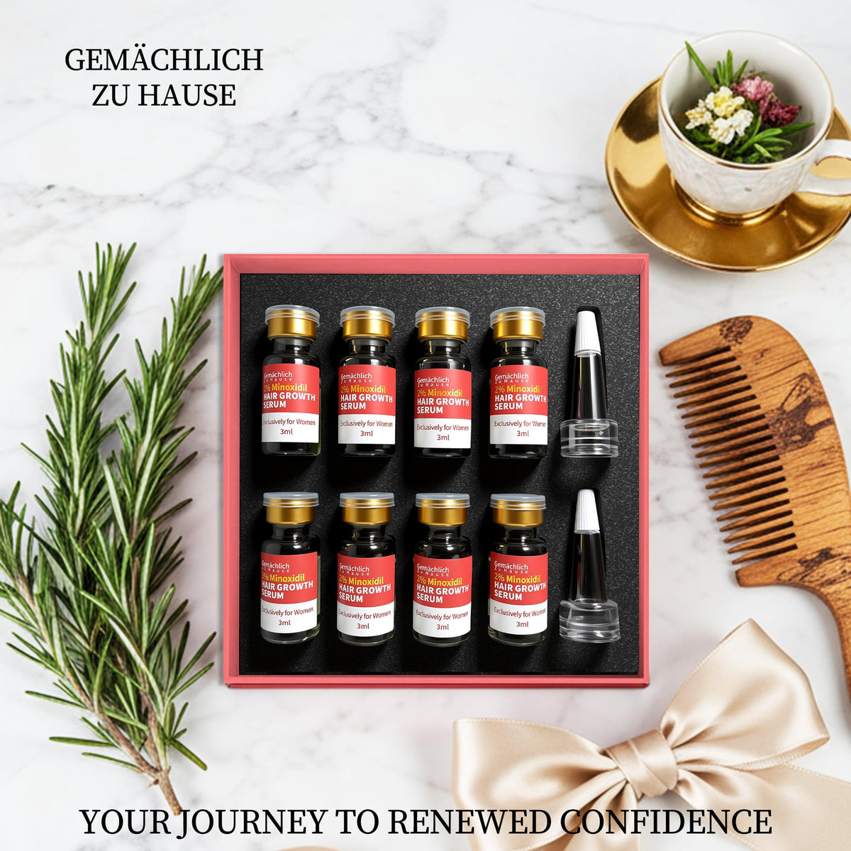 Gemächlich Zu Hause bottle on bathroom counter lifestyle, illustrates seamless routine fit