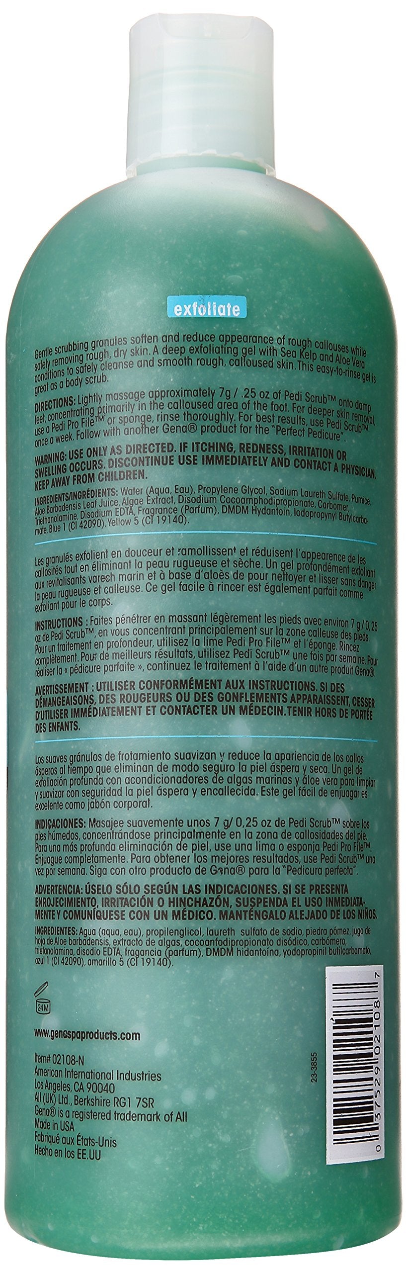 Gena Pedi Scrub Gel texture closeup showing exfoliating gel and moisturizing finish