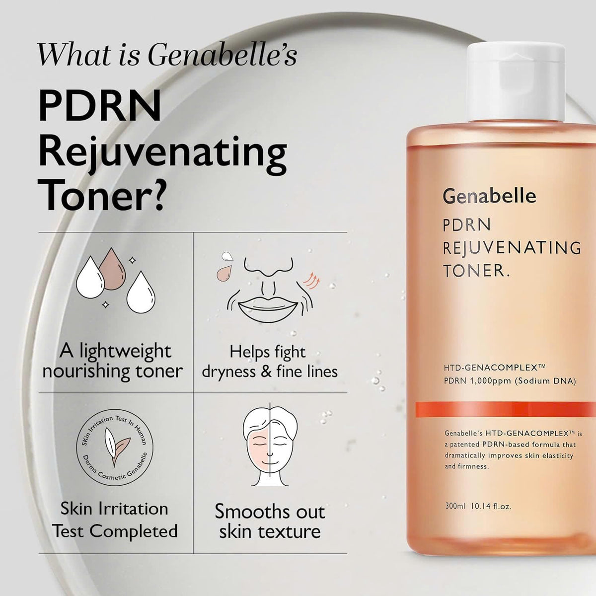 Genabelle bottle next to skincare routine items for layering and absorption benefit