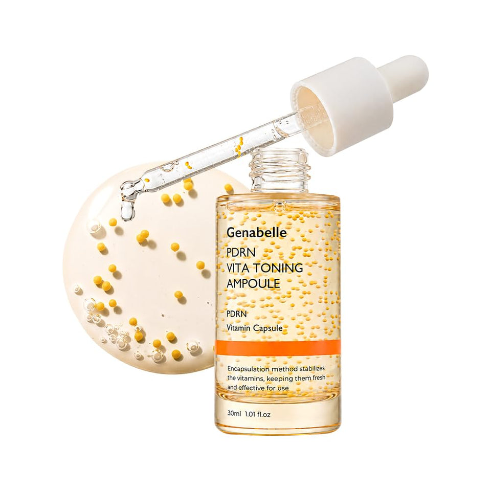 Genabelle ampoule front bottle shows sleek packaging and brightening promise