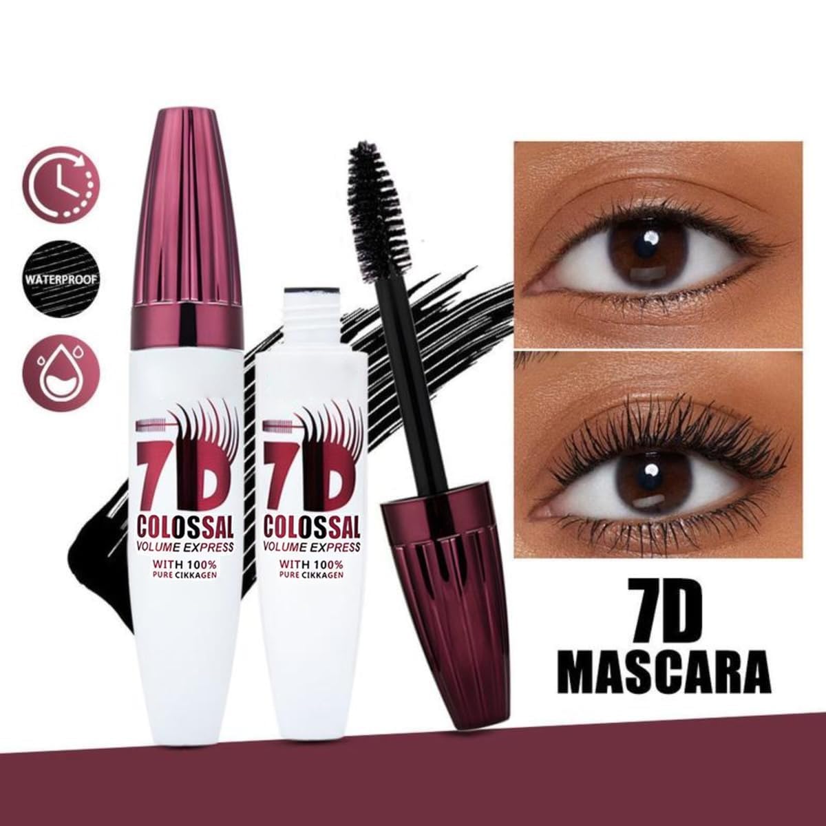 Generic 7D mascara brush closeup highlighting bristle design that separates lashes for defined volume