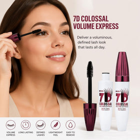 Generic 7D mascara brush close-up highlighting olive-shaped wand for precise application