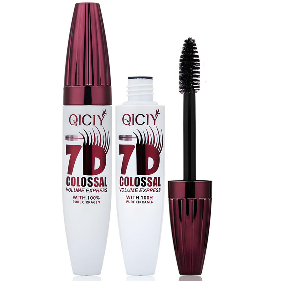 Generic 7D mascara front packaging shows sleek tube and clear labeling benefits
