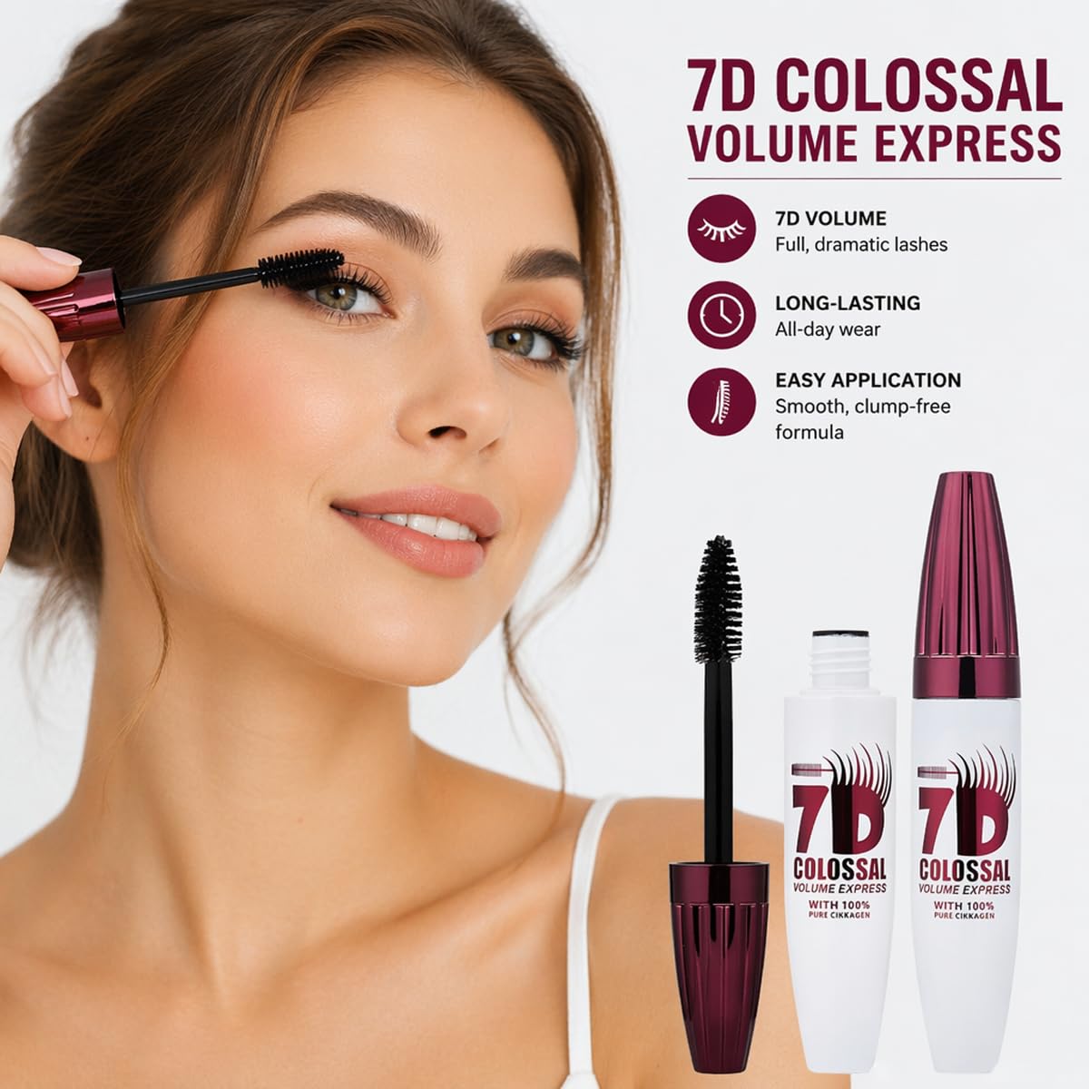 Generic 7D mascara lifestyle image of woman applying for polished finish