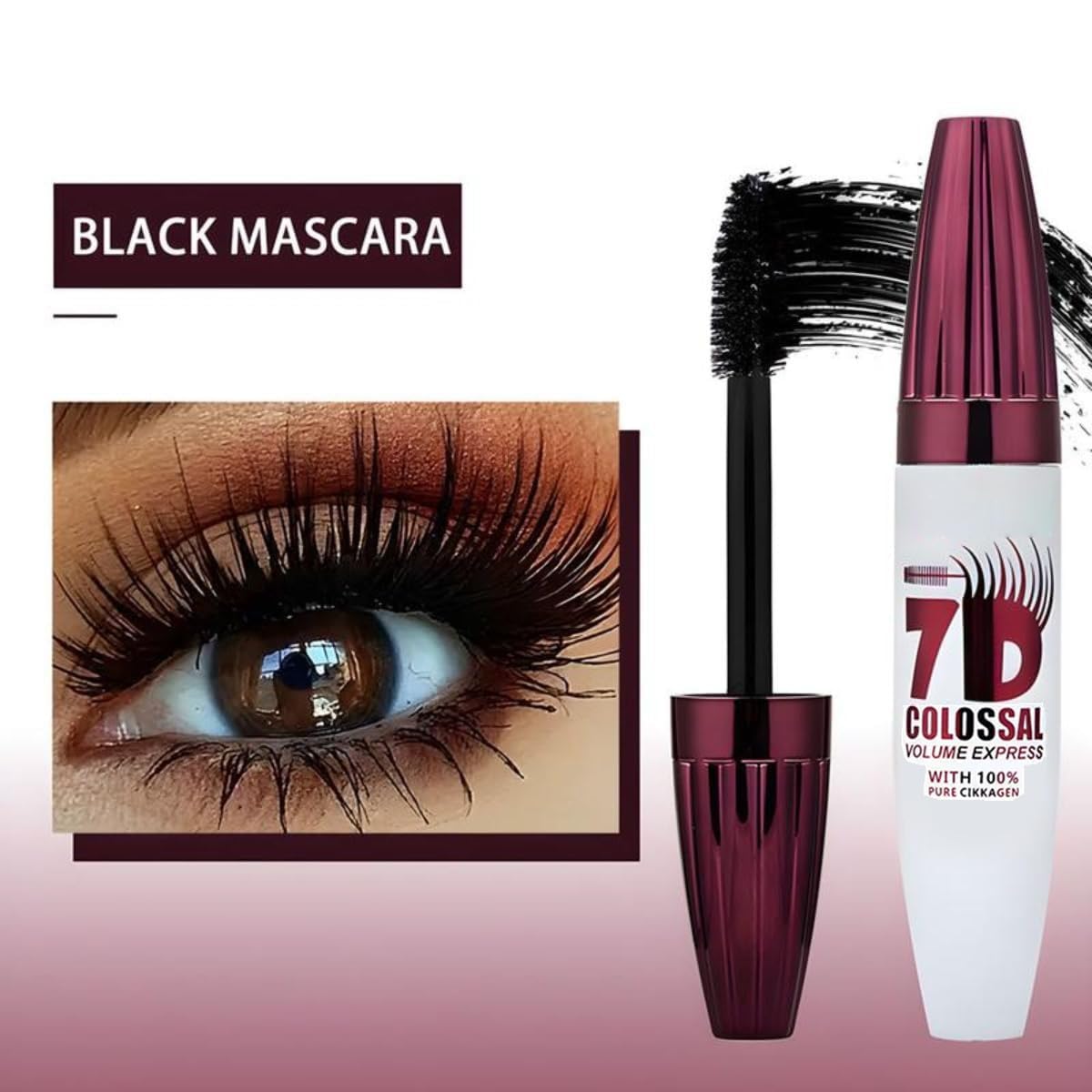 Generic 7D mascara next to ruler showing 10g size for easy travel and portability