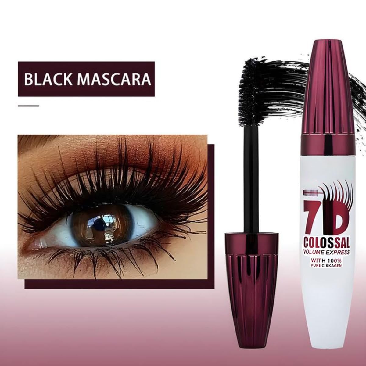 Generic 7D mascara size comparison in hand to show compact 10 g tube, easy to carry benefit