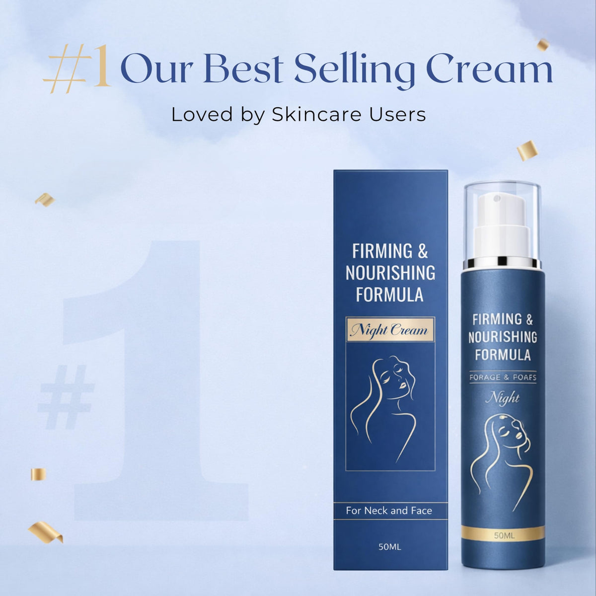 Generic brand applying cream to neck showing targeted firming and nourishing benefits