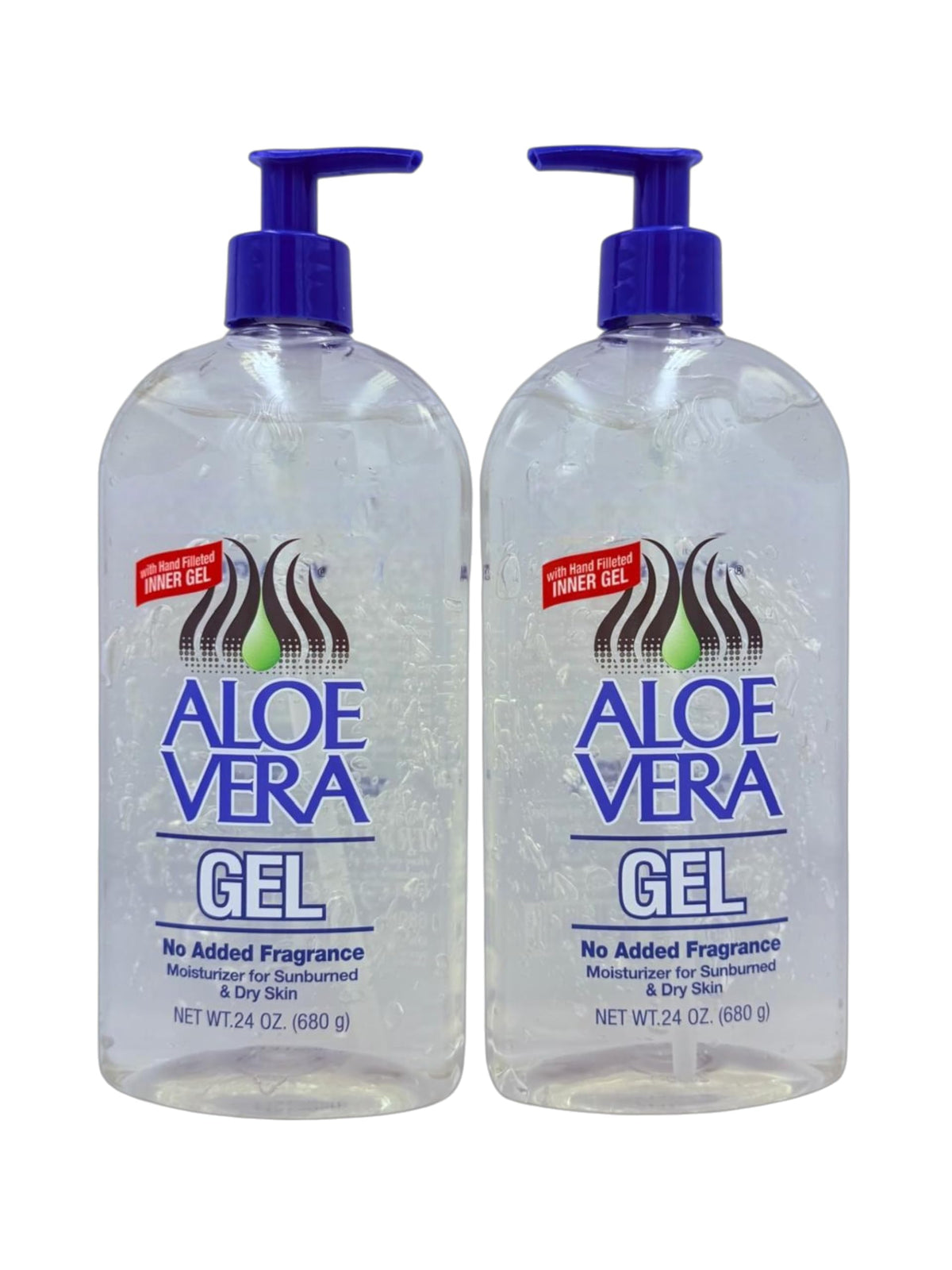 Generic aloe front pack showing two 24 oz bottles and clear labeling for value