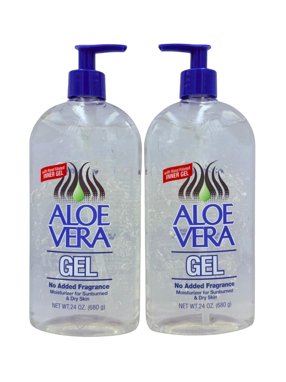 Generic aloe front pack showing two 24 oz bottles and clear labeling for value