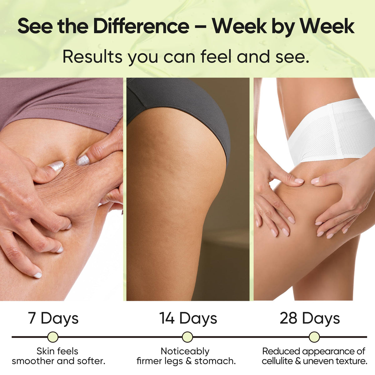 Generic application on thigh demonstrating targeted massage and smoothing