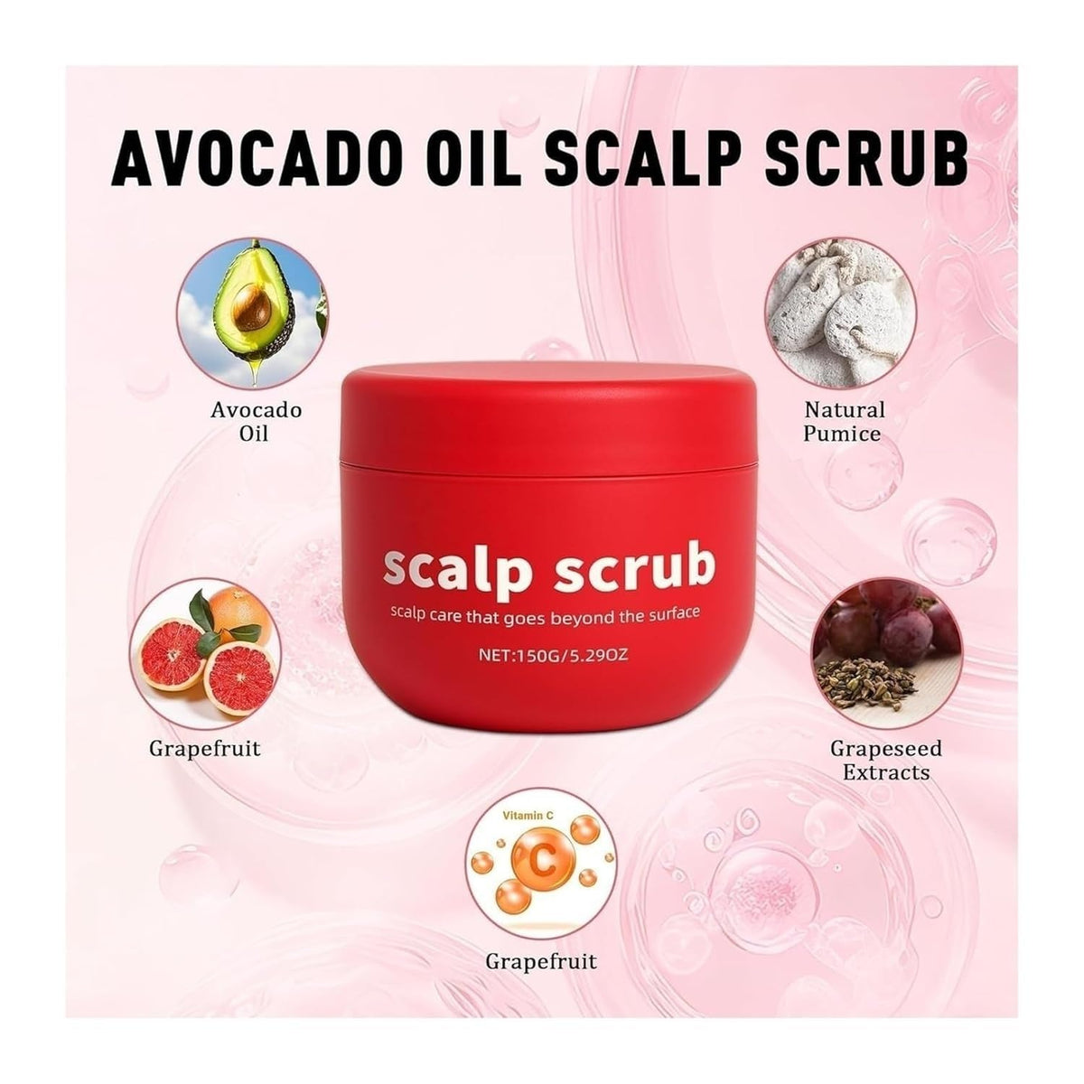 Generic avocado oil scalp scrub in hand demonstrating easy application and control