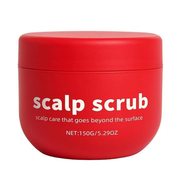 Generic avocado oil scalp scrub front jar showing product packaging and benefits