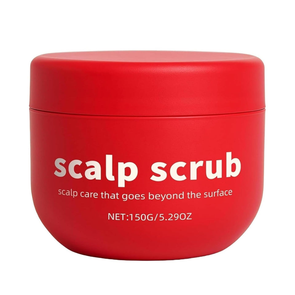 Generic avocado oil scalp scrub front jar showing product packaging and benefits
