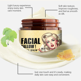 Generic balm applied to cheek demonstrating gentle facial nourishment