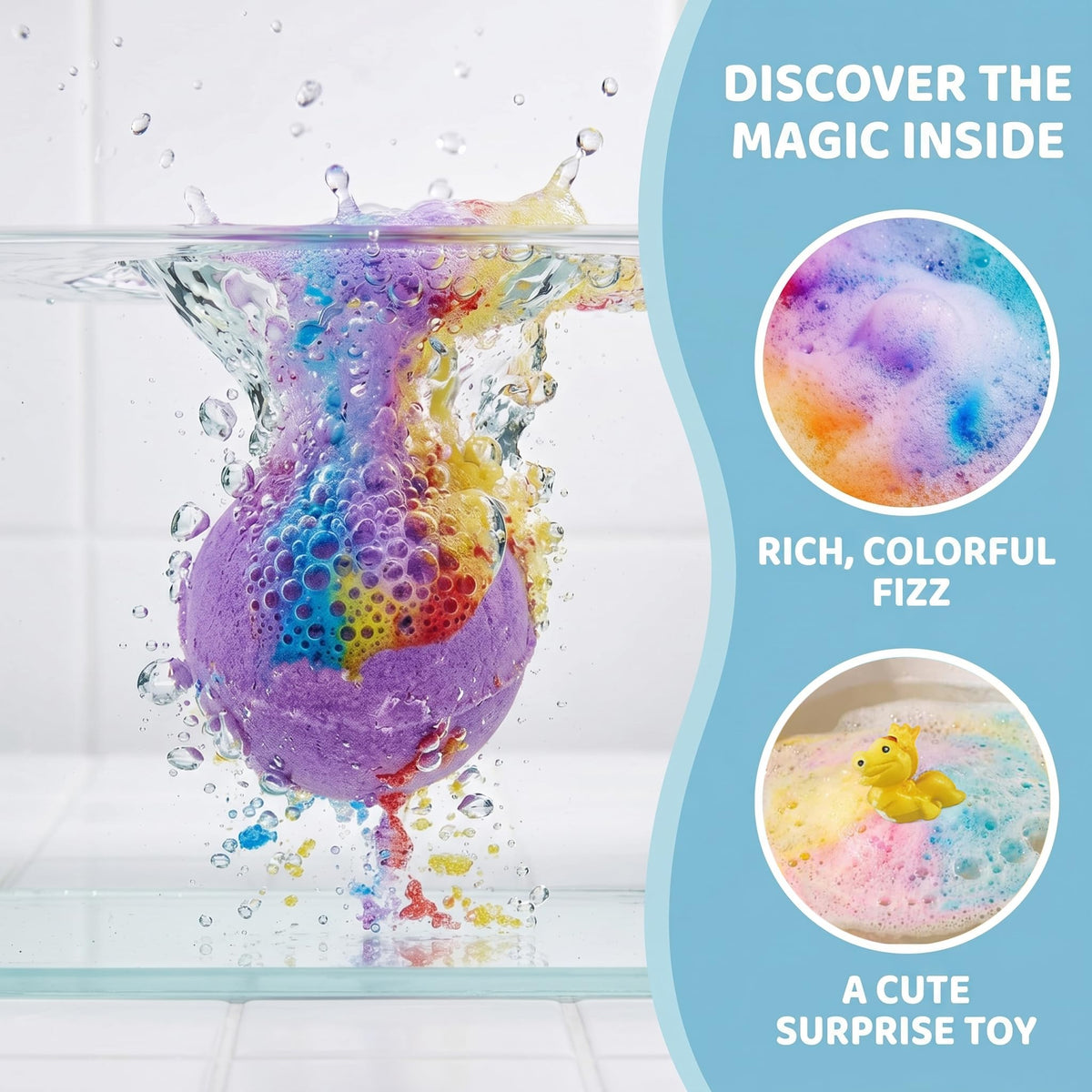 Generic bath bomb fizzing and coloring water in tub benefit: sensory play and engagement