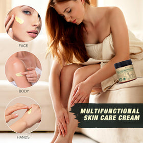 Model applying Generic beef tallow to face at night for deep hydration and soft skin