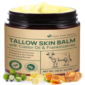 Generic beef tallow jar front view showing label and 120g size, highlighting nourishing balm