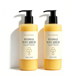 Generic beeswax body serum front bottle showing clean packaging and vanilla scent benefit