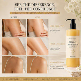 Generic beeswax body serum size and scale next to hand for portion guidance