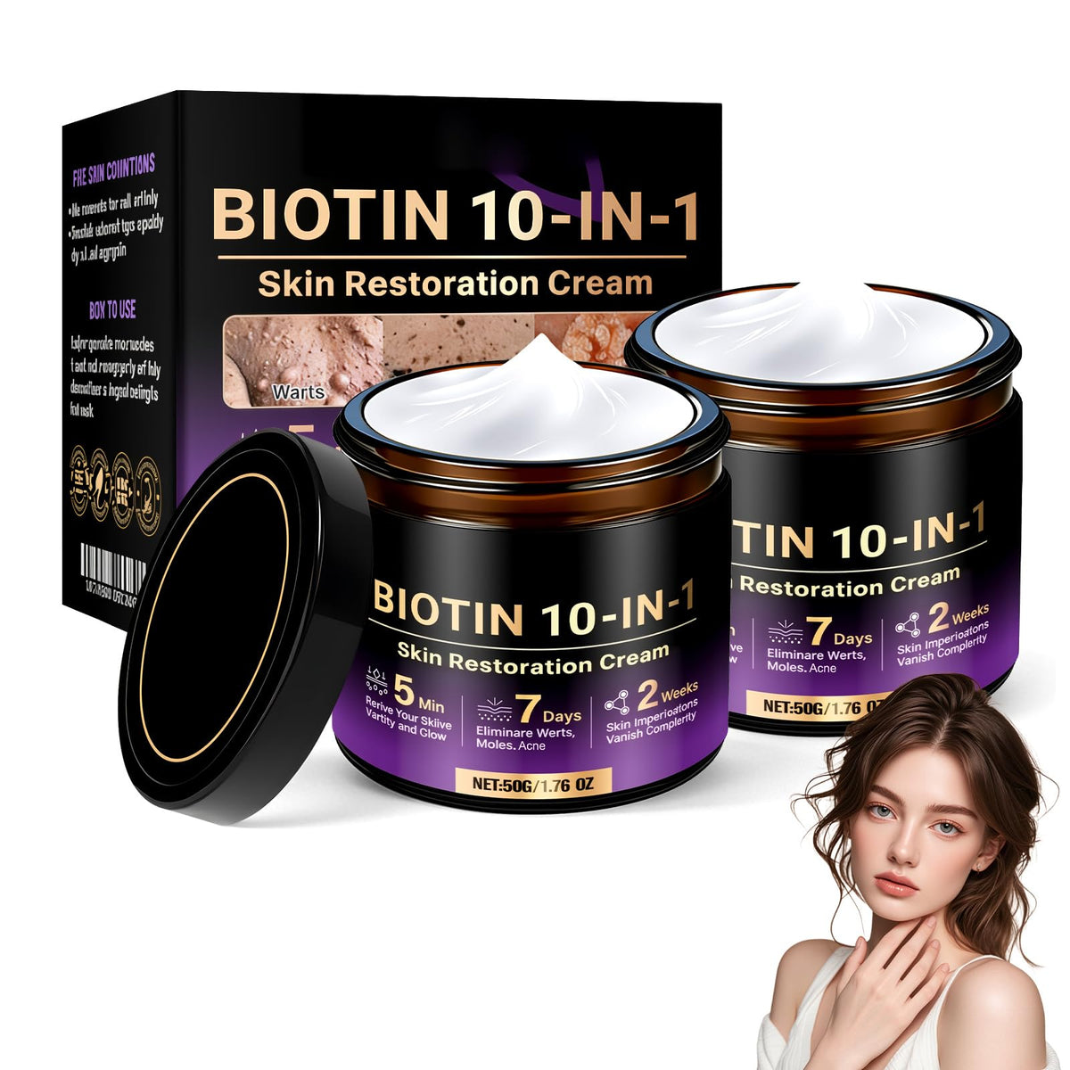 Generic Biotin front packaging showing dual 2pcs set and clear benefits