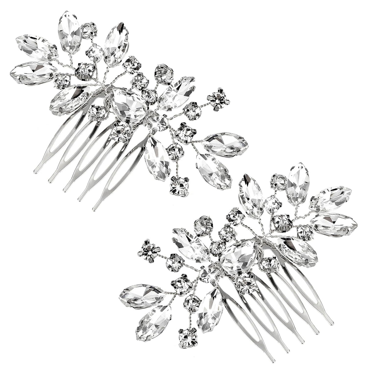 Generic bridal combs front view showing floral rhinestones for elegant accent