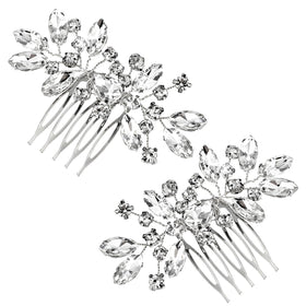 Generic bridal combs front view showing floral rhinestones for elegant accent