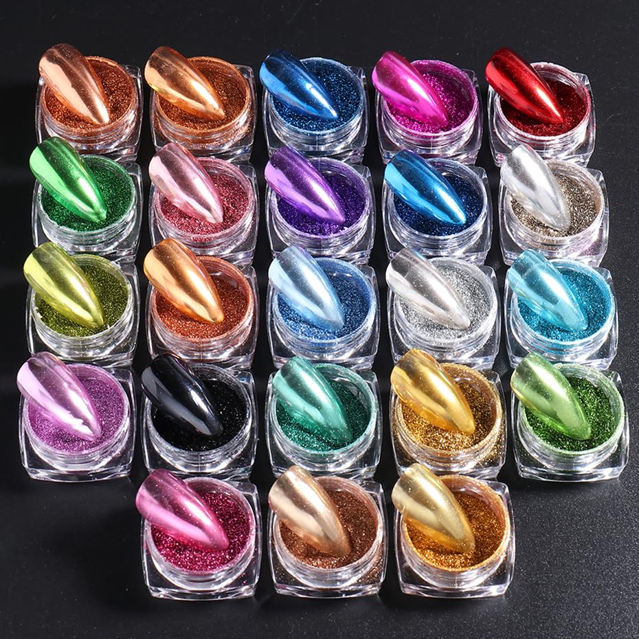 Generic brand chrome powder set front view showing organized jars and variety