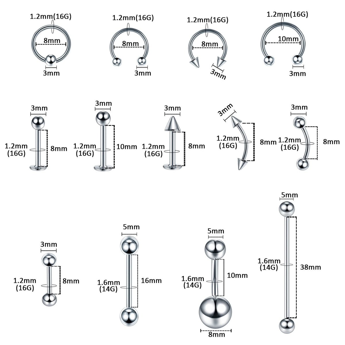 Generic close-up of 316L surgical steel jewelry, brand polished finish for comfort