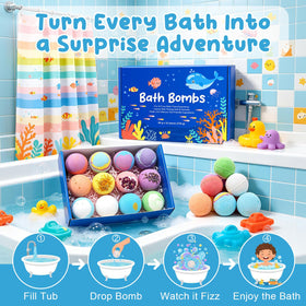 Generic brand close-up of bath bomb texture displaying colorful swirls and fizzy surface