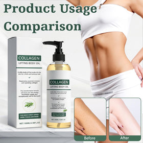 Generic collagen body oil lifestyle bathroom setting showing daily routine convenience