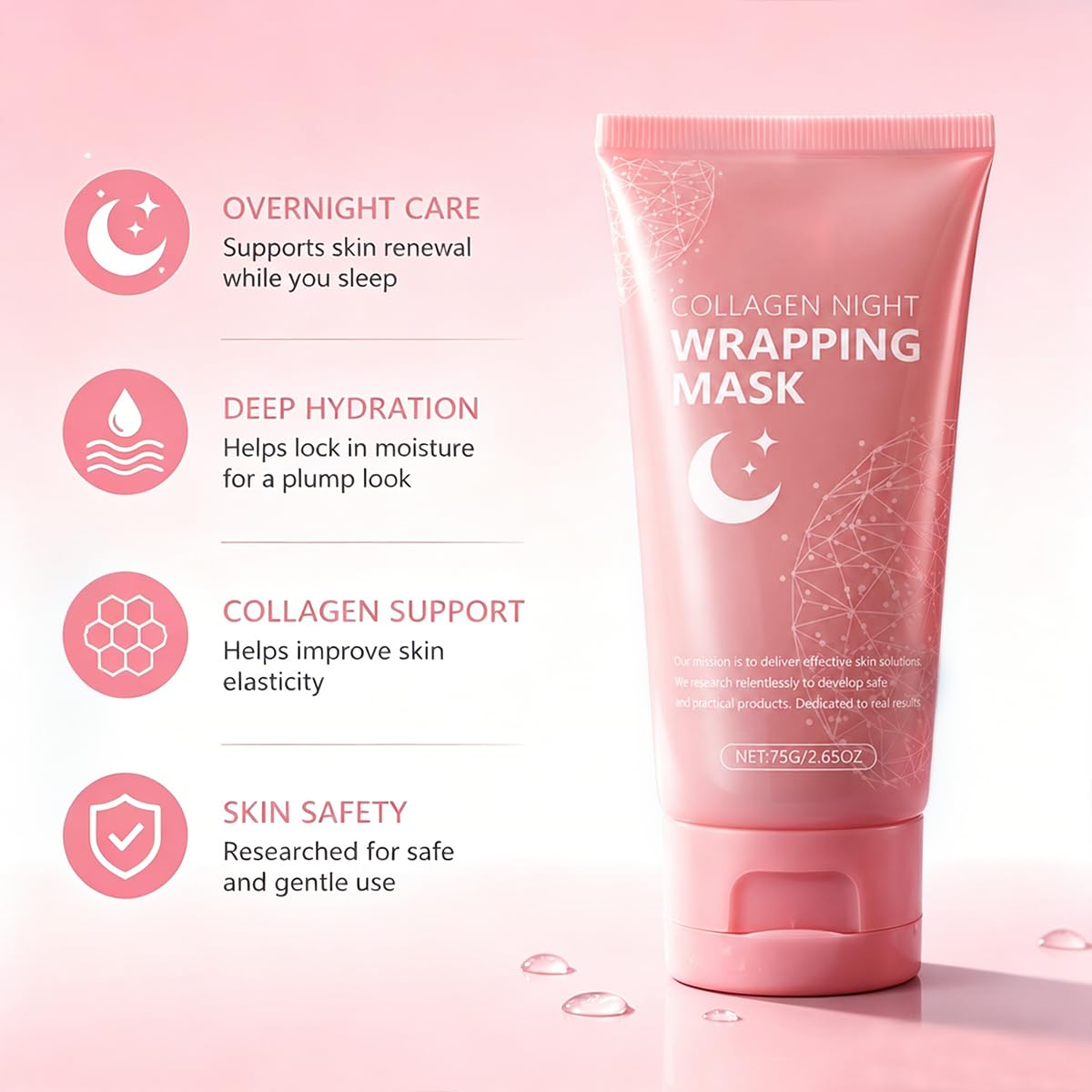 Generic Collagen Mask on bathroom shelf styling that promotes nightly routine