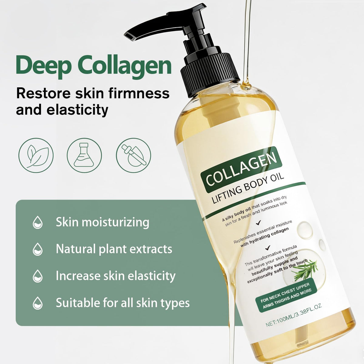 Applying Generic collagen oil to neck and chest to soften crepey skin