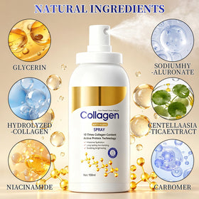 Generic collagen spray next to travel kit showing compact size for on-the-go use