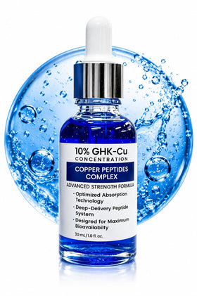 Generic copper peptide serum front packaging showing product and benefits