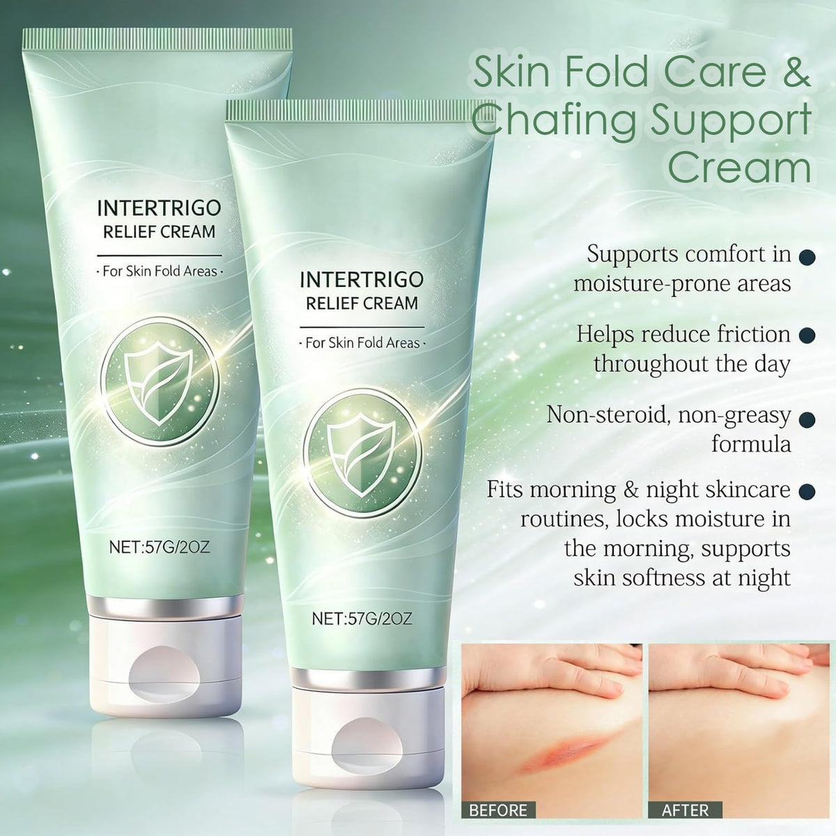 Generic model applying cream under breast to reduce friction and moisture