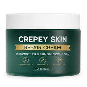 Generic crepey skin cream jar front view showing packaging and benefits