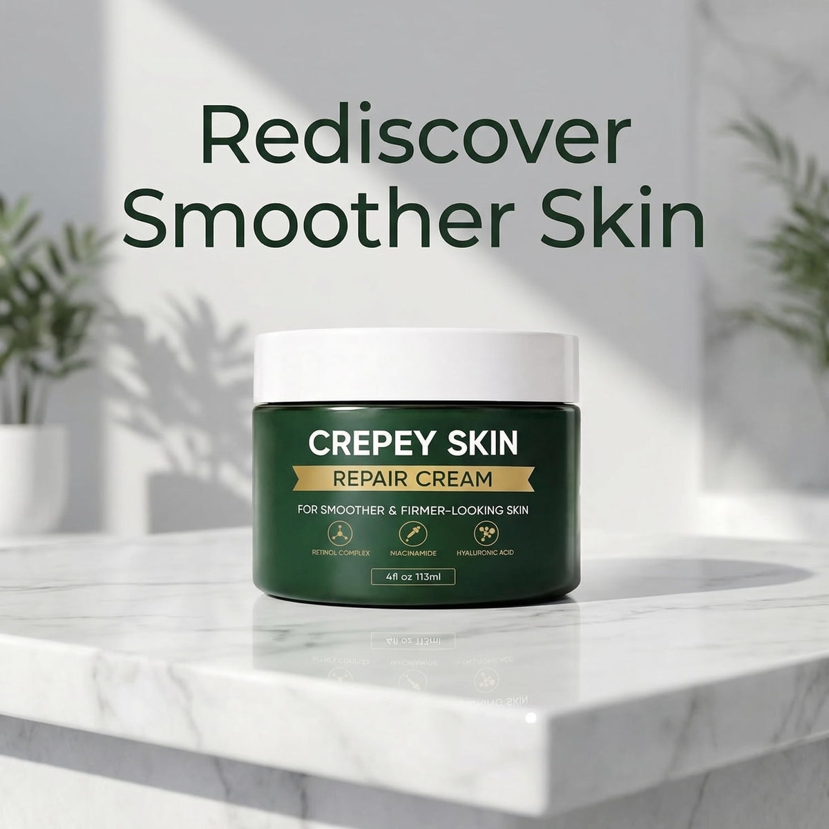 Generic crepey skin cream swirled texture close-up, fast-absorbing benefit