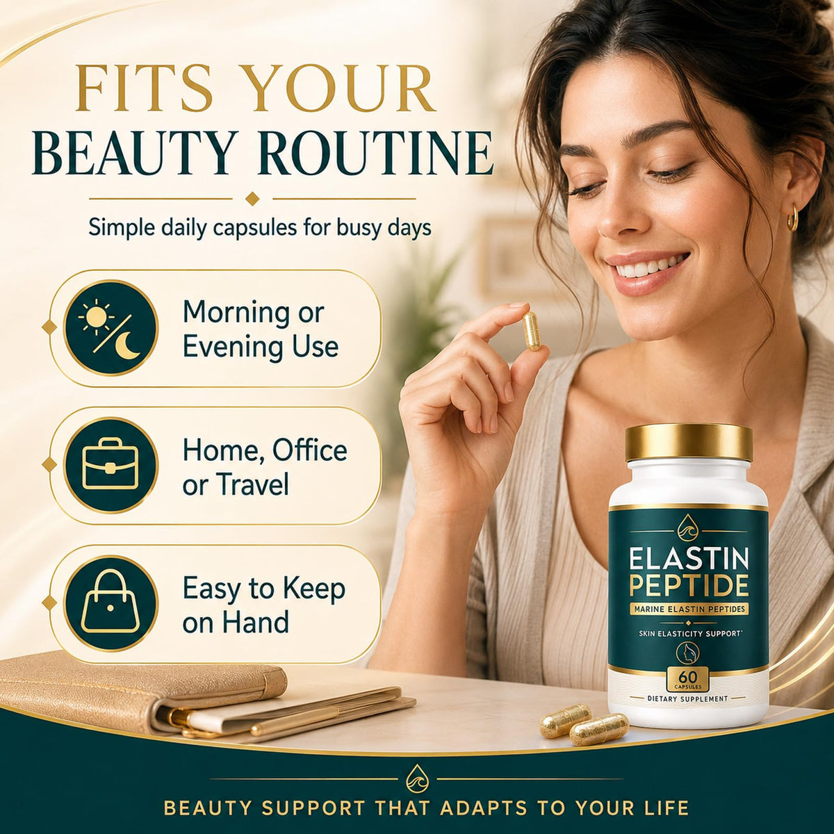 Generic brand elastin powder texture emphasizing pure marine source