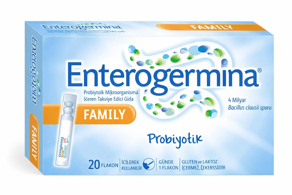 Generic EnterogerminaAdult front packaging showing 20-vial pack for easy storage