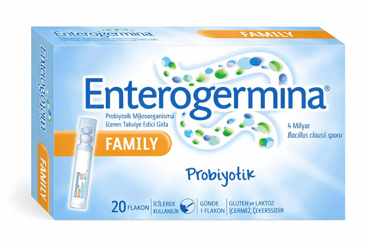Generic EnterogerminaAdult front packaging showing 20-vial pack for easy storage