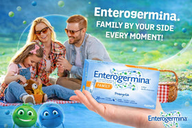 Generic EnterogerminaAdult pack next to a phone for scale showing compact, travel-friendly size