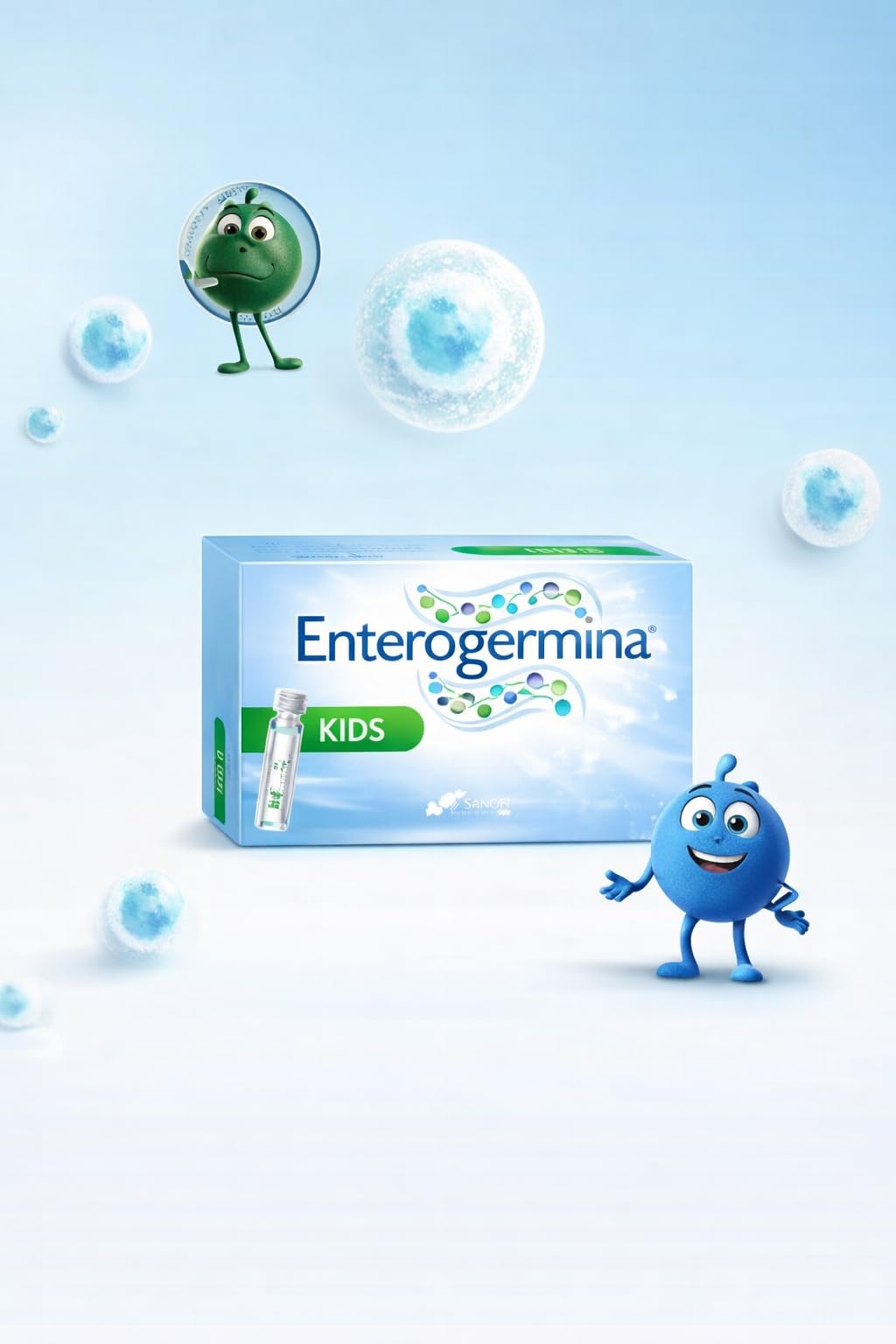 Open storage box of EnterogerminaKids vials organized for quick access