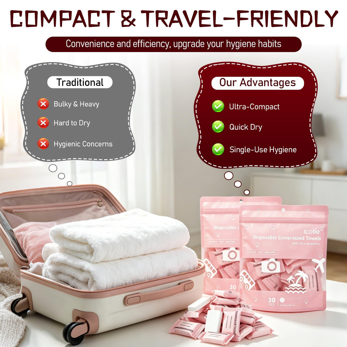 Generic expanded towel flat lay showing soft viscose texture and size