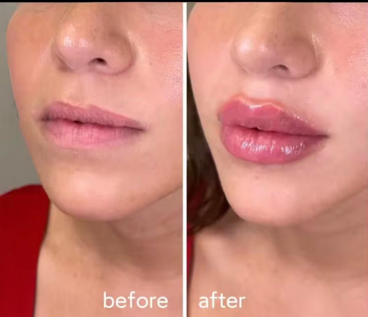 Generic extreme lipgloss on model lips showing instant plump and glossy sheen