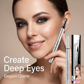 Generic brand lifestyle shot of model wearing dramatic black winged eyeliner