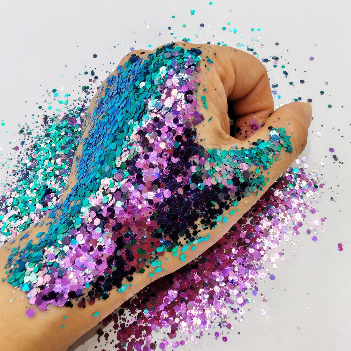 Generic brand festival makeup and hair glitter showcasing bold, safe sparkle