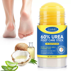 Generic relaxed feet on bed after treatment, brand soothes and softens skin