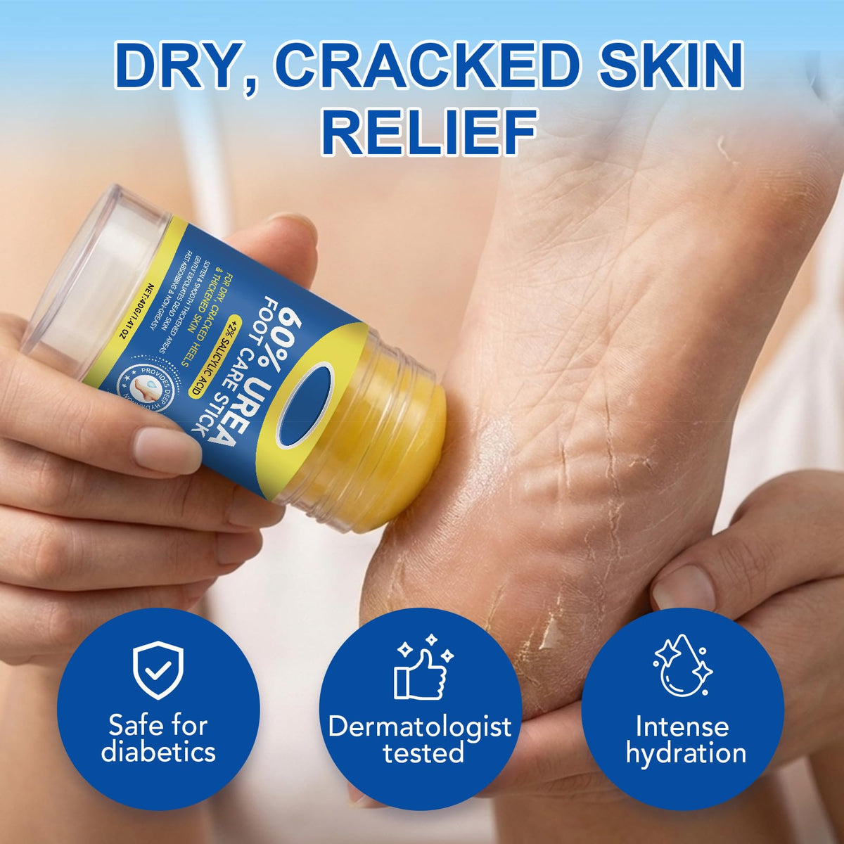 Generic applying stick directly to cracked heel for targeted softening benefit